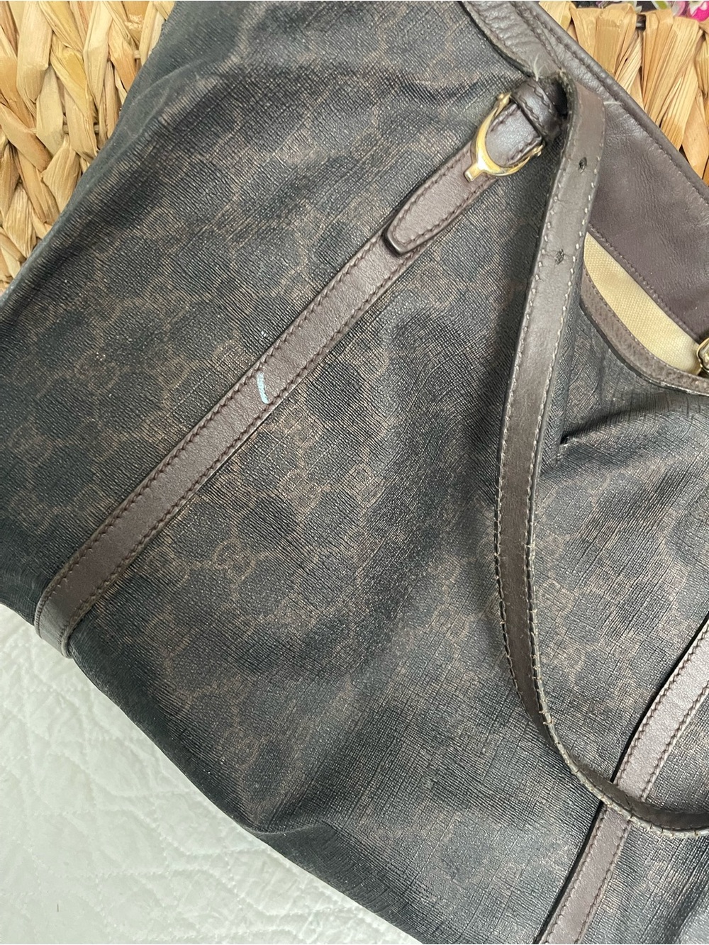 Gucci GG Supreme Brown Monogram Tote with Leather Trim
